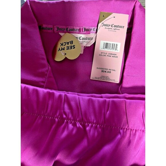 Juicy Couture L Pink Satin Logo Studded Button Short Sleeve & Shorts Pajama Set - Picture 7 of 7